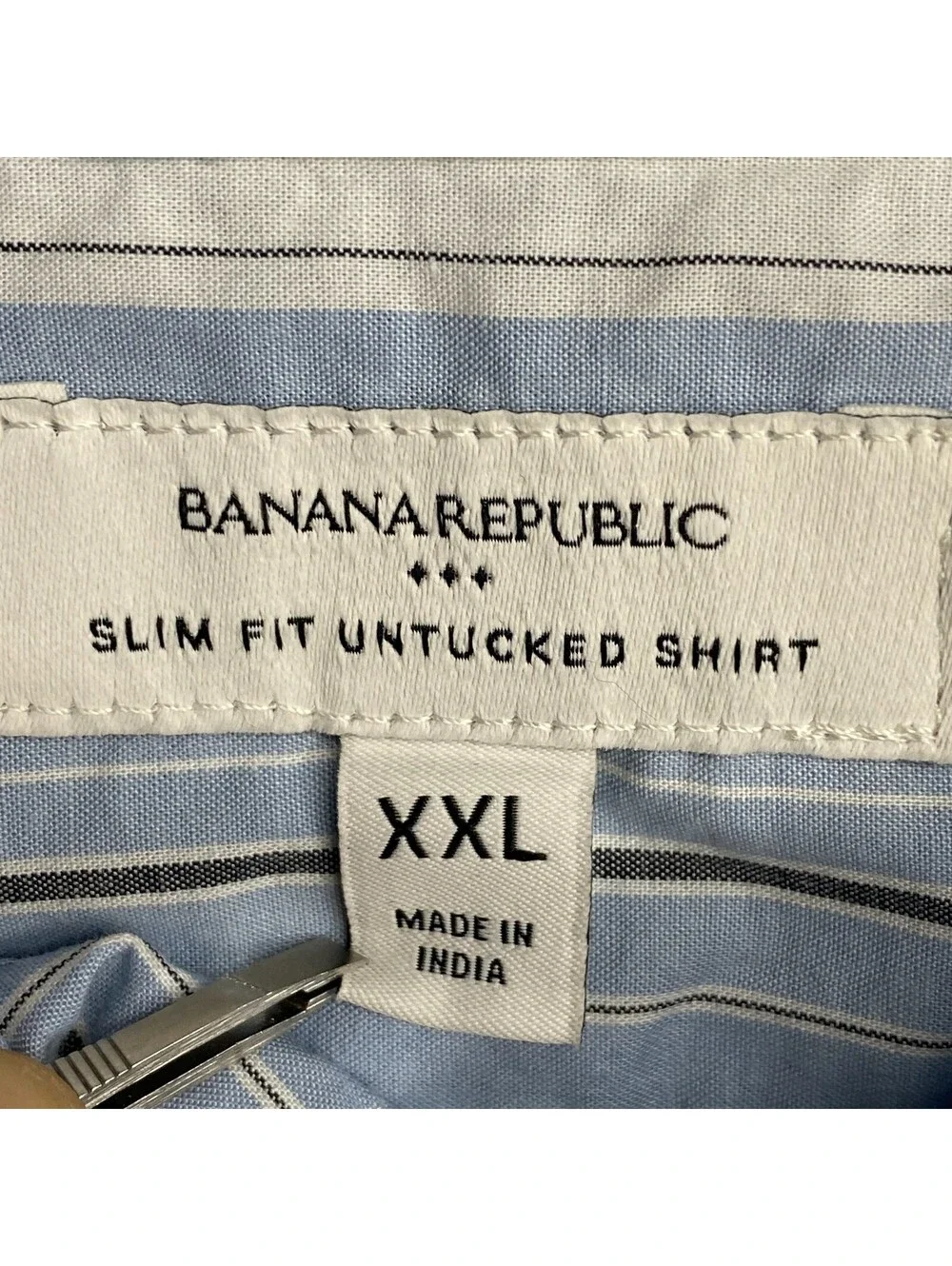 NWT Banana Republic Shirt Mens 2XL Slim Fit Untucked Blue Striped Long Sleeve